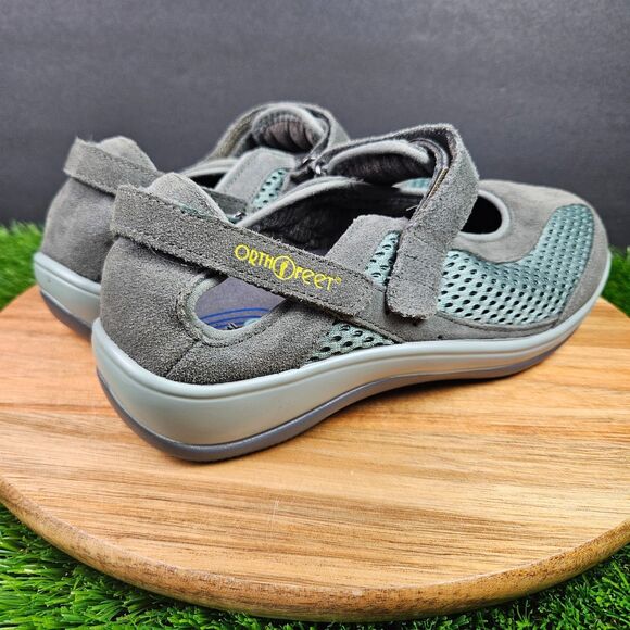 Orthofeet Womens Sanibel Mary Jane 9.5 Wide Gray Green Suede Orthotic Shoes 895 - Picture 2 of 11